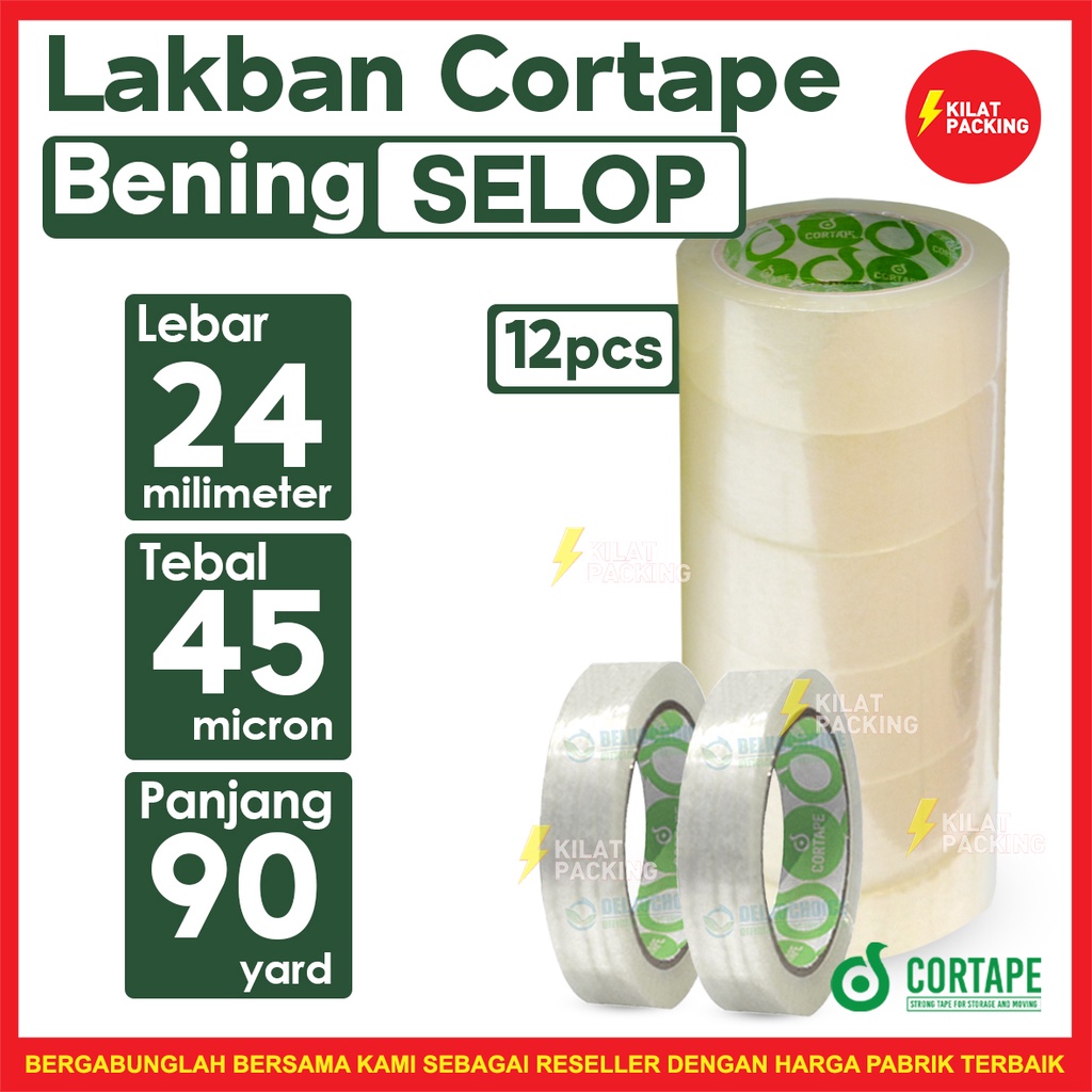 

Lakban Ekonomis Cortape Bening 24 mm x 90 yard Grosir Termurah Per SELOP