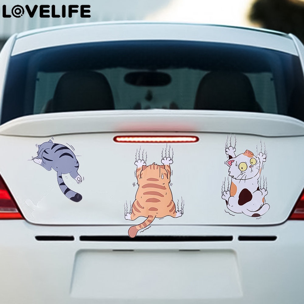 3pcs/set Lucu Kucing Peliharaan Stiker Mobil Aksesoris Dekorasi Mobil Kucing Panjat Hewan Styling Stiker Rumah Pesta Dekorasi Mobil Tubuh Kreatif Decals PVC Perekat Stiker Mobil