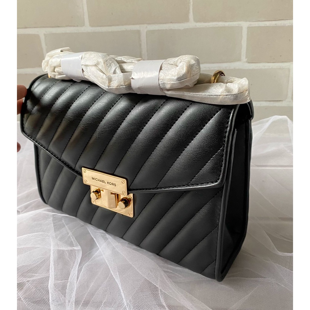 Michael kors rose medium flap shoulder bag quilted black/gold