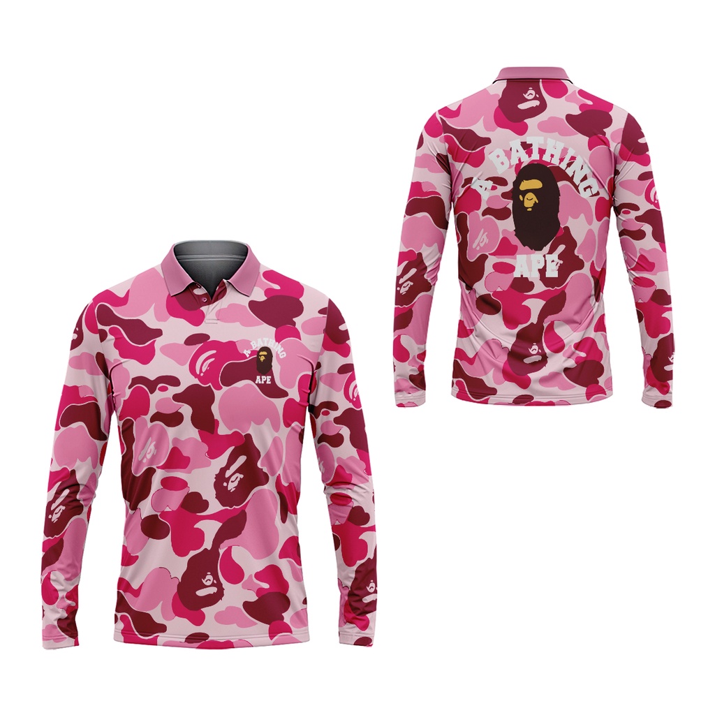 [TiniShop] TShirt Polo Panjang A Bathing Ape Bape Pria / Kaos A Bathing Ape Bape FullPrint