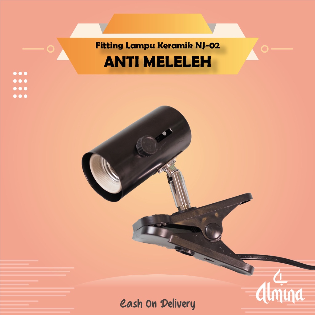 Fitting Lampu Reptil Jepit Keramik Tahan Panas Untuk Lampu UVA UVB