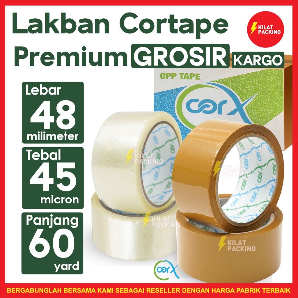 

Lakban / Plakban Cortape Ekonomis Ukuran 48 mm x 60 yard (Cor-X) TERMURAH PER DUS