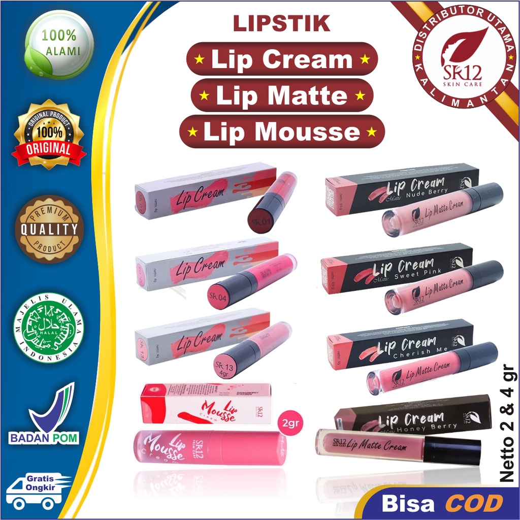 Lipstik SR12 | Lip Cream SR12 | Lip Matte Cream SR12 | Lip Mousse Cream SR12 | Kosmetik Bibir | Pelembab Bibir SR12 Skincare