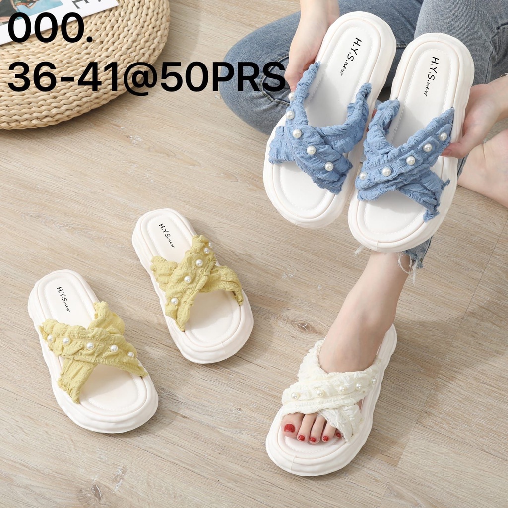 sandal selop jelly wanita dewasa korean style tali silang kain mutiara import 000 (36-41) sandal slip on kekinian