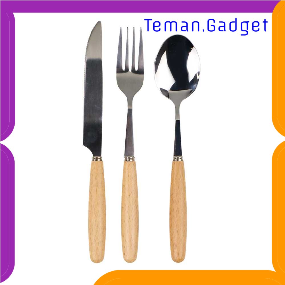 TG - DPR BearPaw Set Perlengkapan Makan Sendok Garpu Pisau Wooden Handle 3 PCS - KA2020