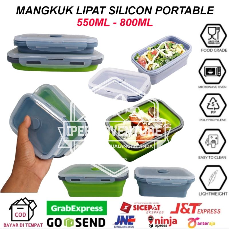 mangkuk silikon lipat kotak portable