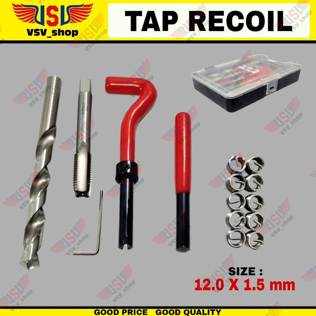 Thread Repair Kit Set M12x1.5 Tap recoil Helicoil Hand Tap Alat Memperbaiki Drat Rusak