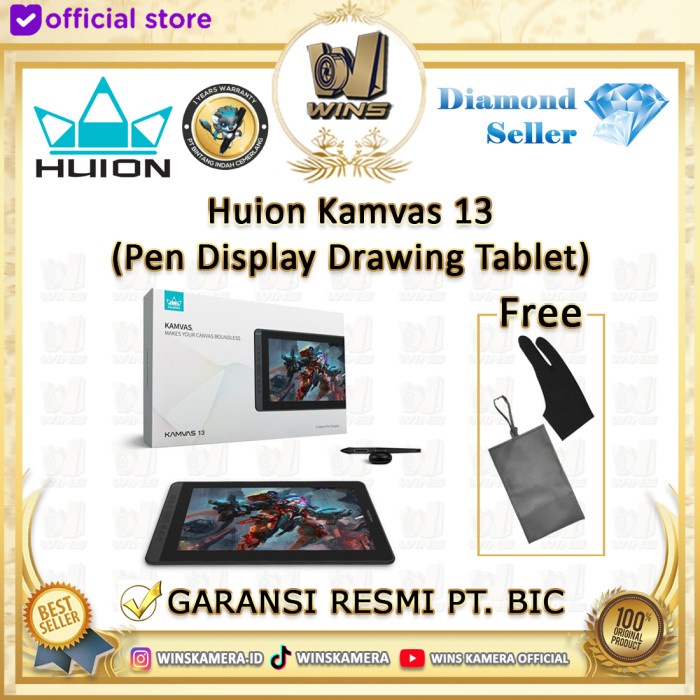 New Huion Kamvas 13 Pen Display Tablet (Android Ready) - Garansi Resmi