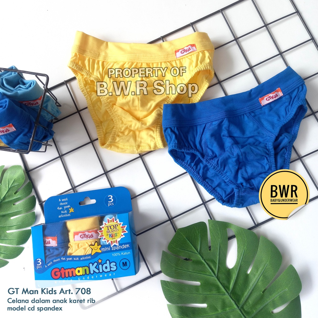 [ 3pc ] GT Man KIDS BIRU 708 Anak Spandex / Celana Dalam Anak Gt Man Karet Rib - Bwr