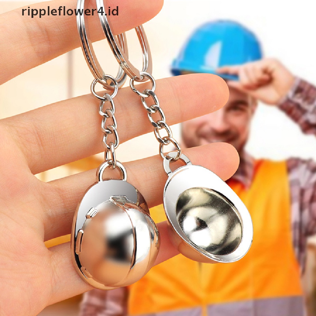 {rippleflower4.id} Topi Keras Logam Simulasi Mini Gantungan Kunci Keyring Liburan Kreatif Perhiasan Hadiah~