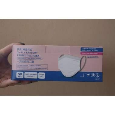 Masker Earloop Putih 3ply 1 Box Isi 50Pcs Full White Impor Disposable Facemask