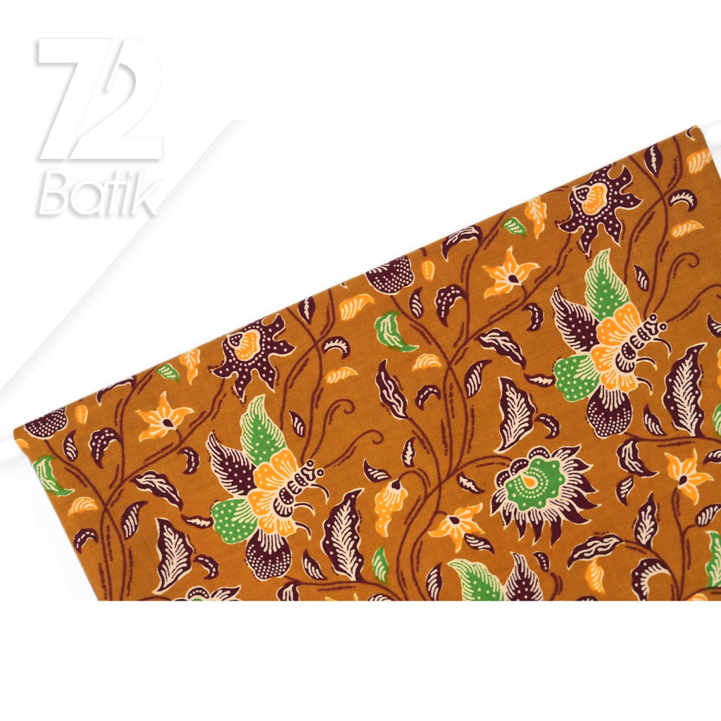 KAIN BATIK KATUN Premium Motif Kembang Kupu Warna Coklat 723006 Cap 72IL Jarik Jarit Samping Kebat Panjang Batik Katun Modern Premium Bahan Seragam Batik Pernikahan Kantor Keluarga Murah Kamen Jadi Batik Bali Lembaran