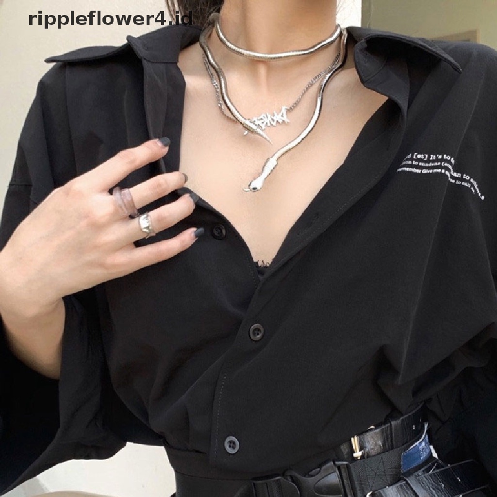 {rippleflower4.id} New Punk Hip Hop Metal Adjustable Gold Silver Snake Kalung Multi Fungsi~