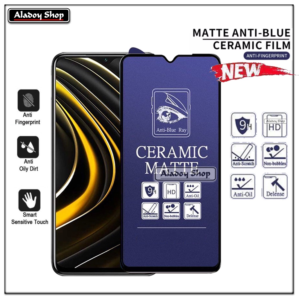 PAKET 3IN1 Anti Gores Blue Matte Anti Glare Xiaomi Poco M3 + Tempered Glass Camera dan Skin Carbon