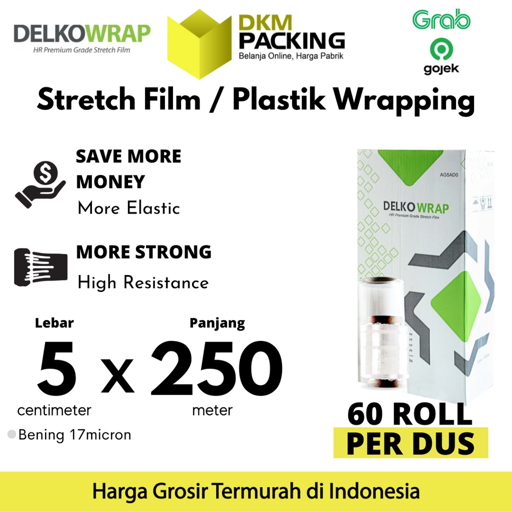 

Stretch Film Wraping 5cm x 250m Plastik Wrapping DELKOWRAP OJOL PREMIUM TERMURAH /DUS