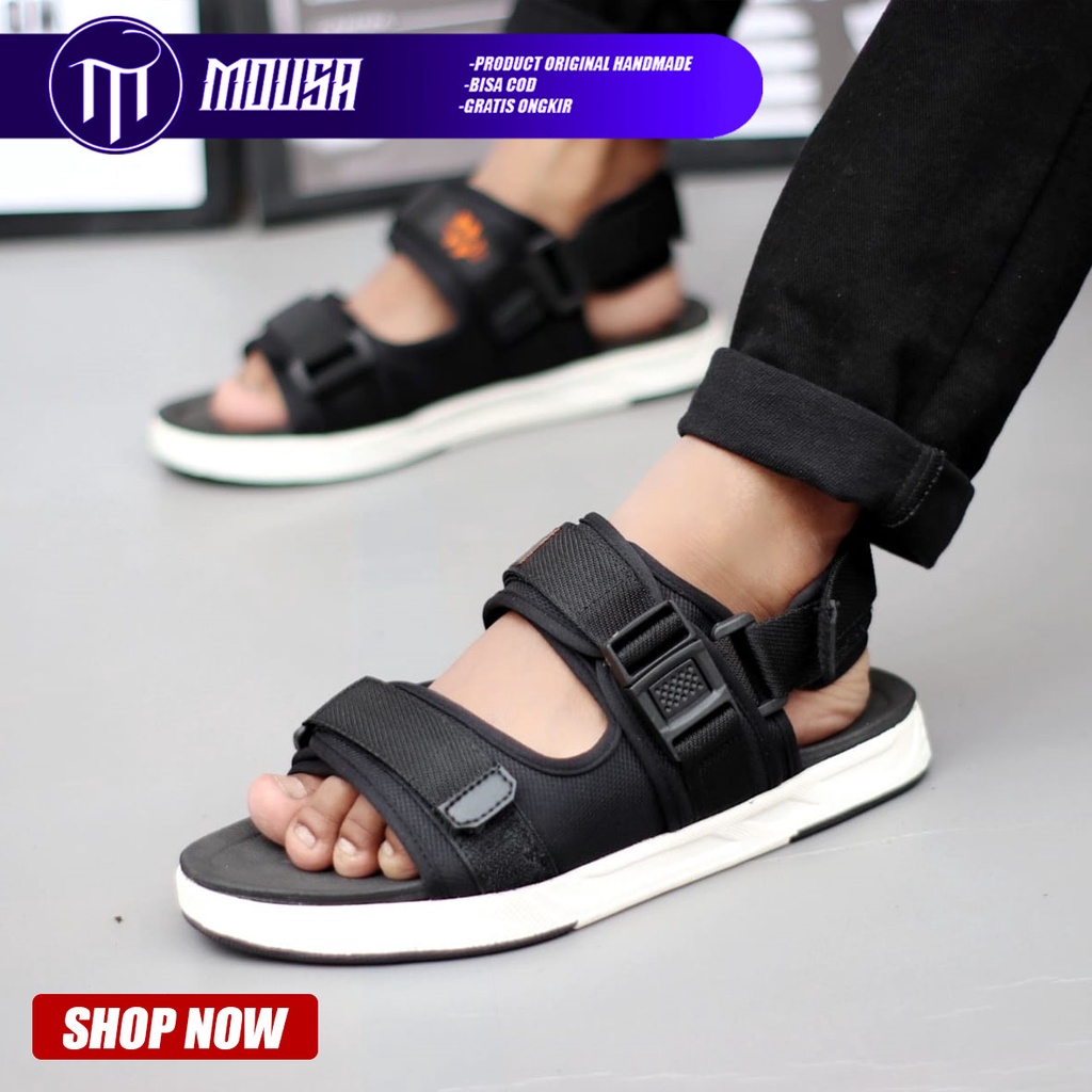 Sepatu Sandal Gunung Traveling Pria Casual Kekinian Murah Hitam Mousa Gun