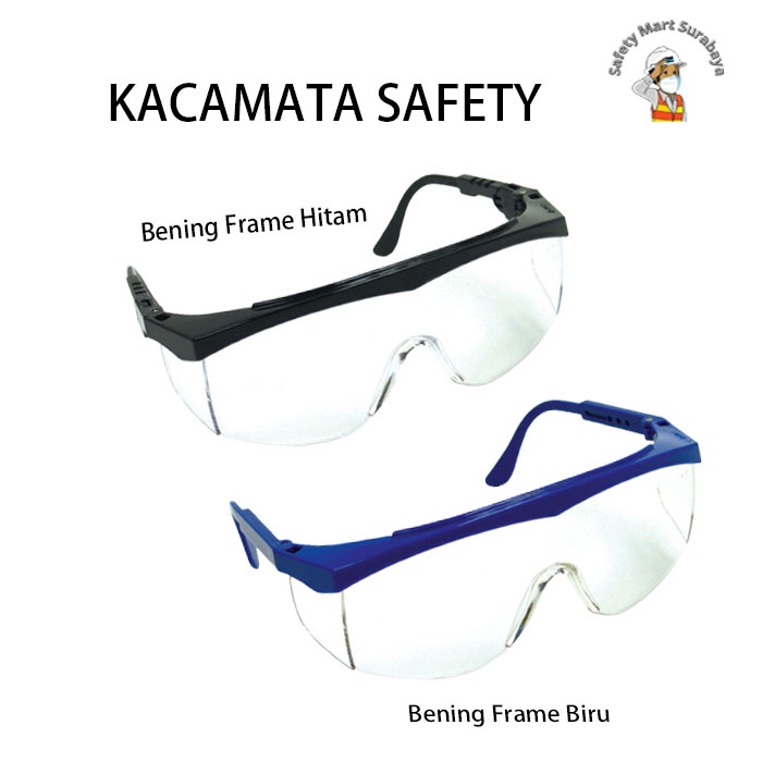 Kacamata Safety Clear Pelindung Mata Frame Biru / Safety Glasses