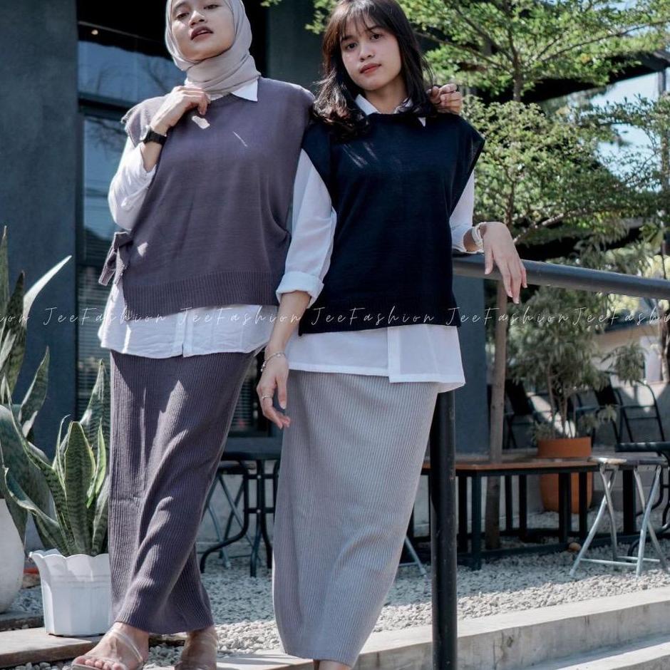 Sale Terbatas Syasweater- One set ROMPI + Rok Span /Celana Rok / Maxi Skirt Original /Rok Rajut Wani