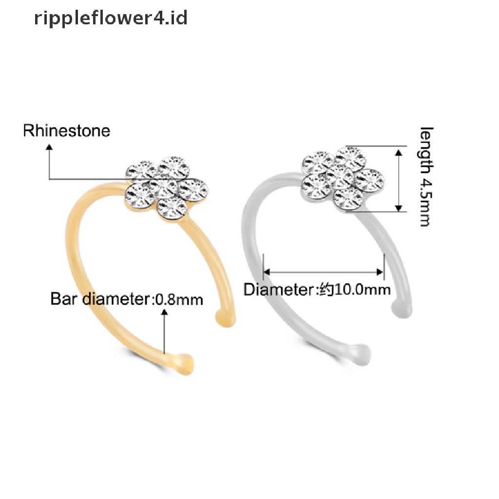 {rippleflower4.id} 1pc Cincin Hidung Bunga Berlian Imitasi Bening Kecil Tipis Pesona Cincin Hidung Perhiasan Fashion~