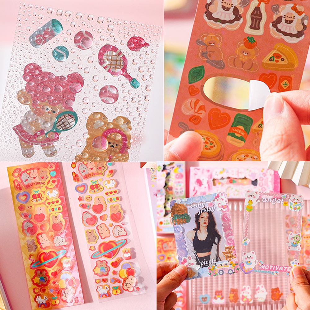 6/50pcs Stiker Kartun Lucu Hewan Tahan Air Dekoratif DIY Tangan Akun Stiker Untuk idol Photocard Decor Album Stationery