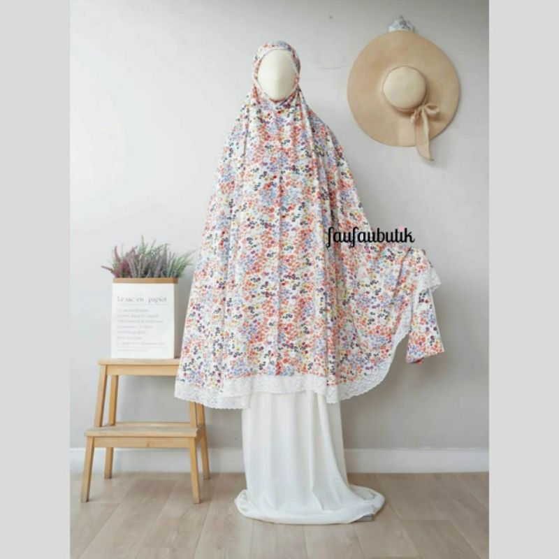 Faufauhijab Mukena Selma bunga kecil broken white