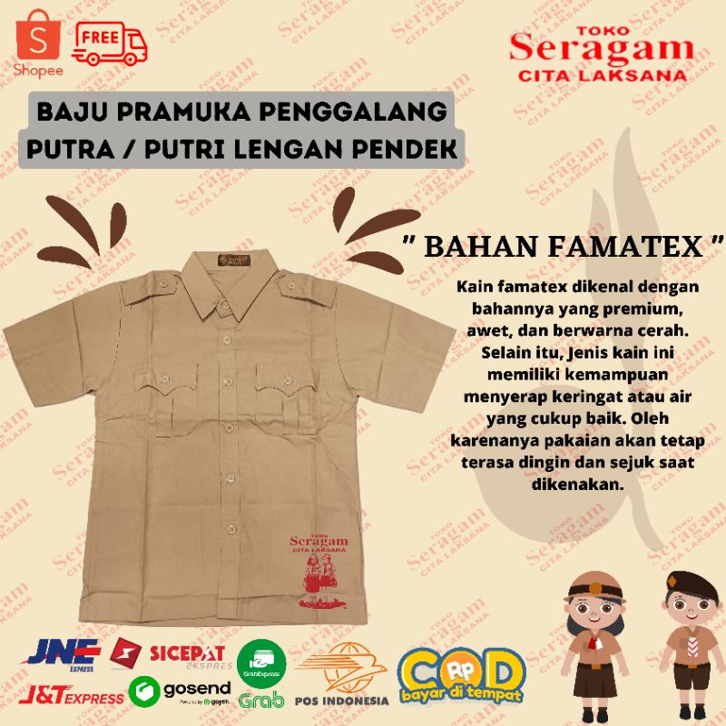 Baju Pramuka Penggalang Putra Putri / Penegak Putra Lengan Pendek SD SMP SMA