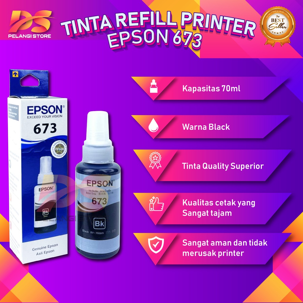 1 SET 6 PCS Tinta Epson 673 Tinta Printer L800 L805 L805 L850 L1800 Dus Baru