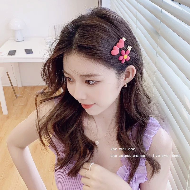 Jepit Rambut Kecil Poni Pink Manis Cute Love Duckbill Clip