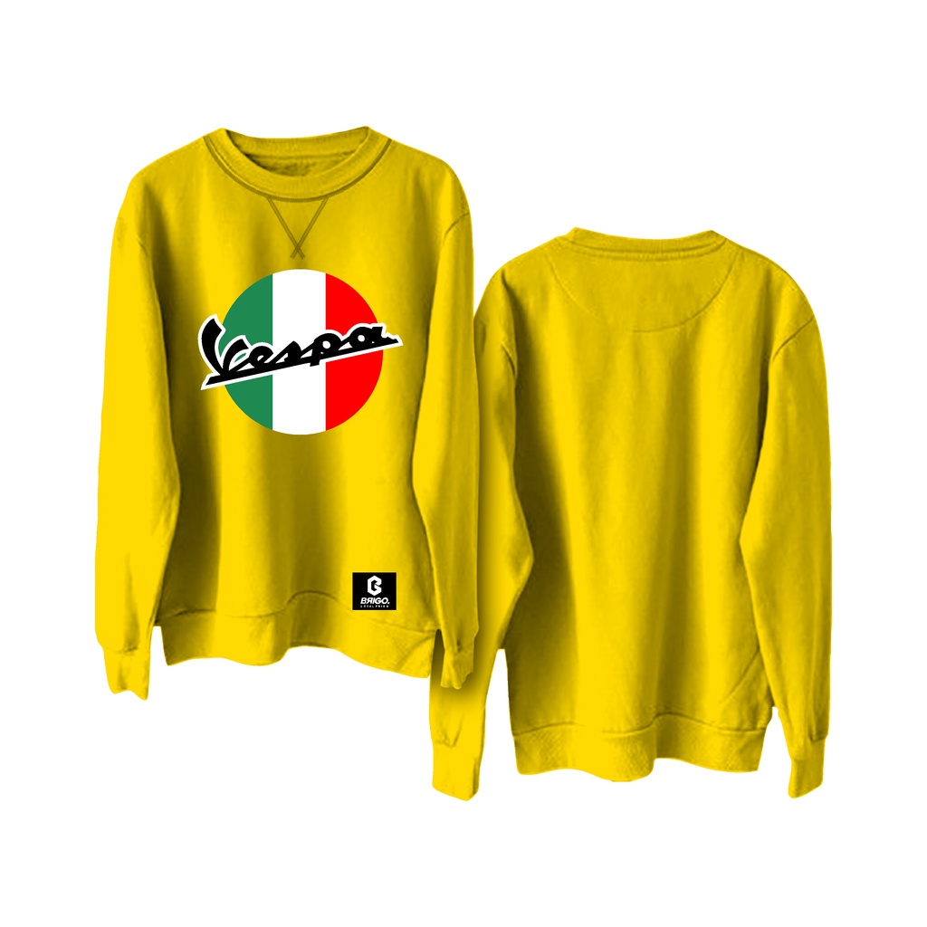 BRIGO X VESPA ITALY Basic Sweatshirt II Sweater Crewneck Polos BRIGO X VESPA Sablon DTF Fleece Cotton M-XXL (Pria &amp; Wanita) Free stiker&amp;Gantungan Kunci