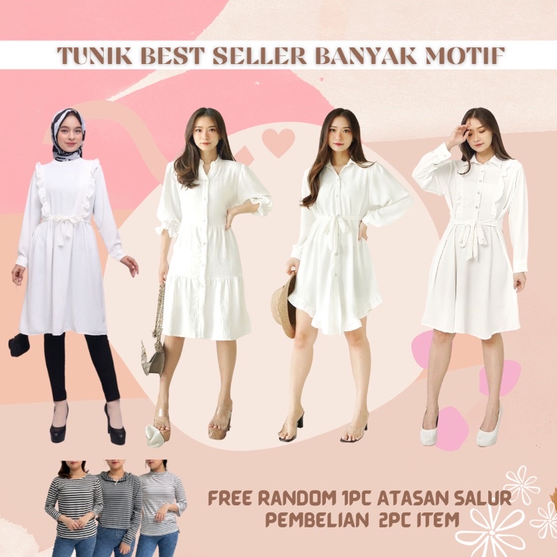 Tunik muslim Putih gading polos banyak motif