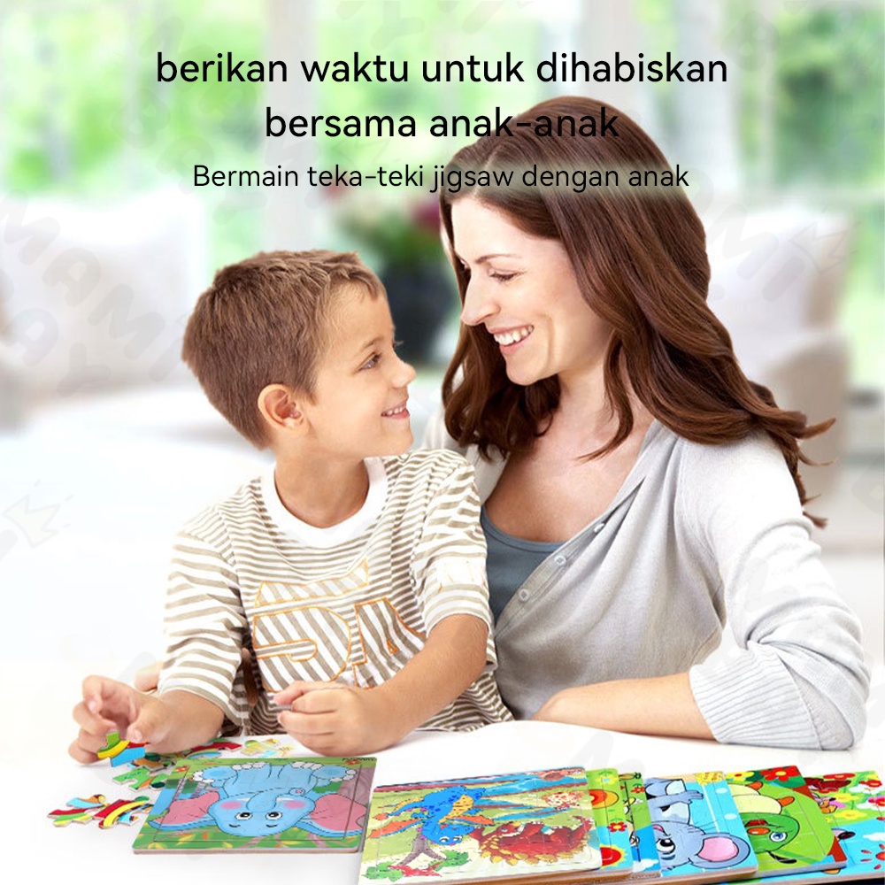 Mamibayi Puzzle kayu hewan/Mainan kayu edukasi anak