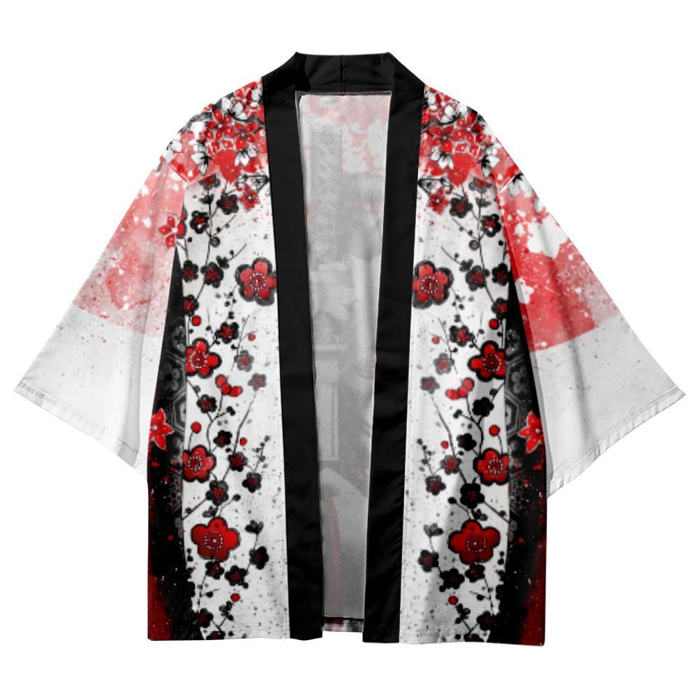 baju kimono Summer Women Men Loose Japanese Kimono Beach Cardigan Robe Haori Cartoon Floral Beauty Samurai Printed Streetwear Top Yukata pria wanita