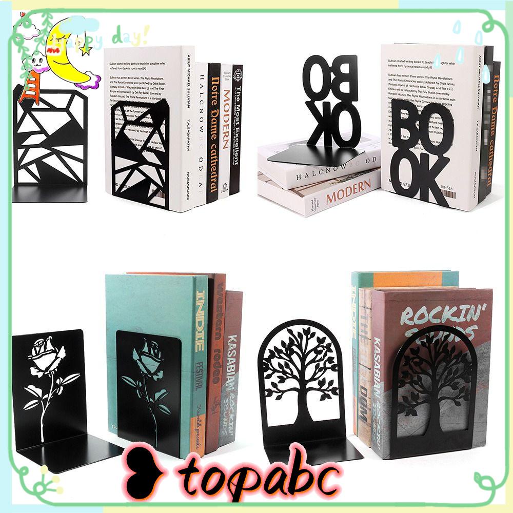 Top 2PCS/Set Bookends Hadiah Kantor Perlengkapan Sekolah Meja Organizer Berongga Keluar Besi Seni Kreatif Alat Tulis Buku Penyangga Rak