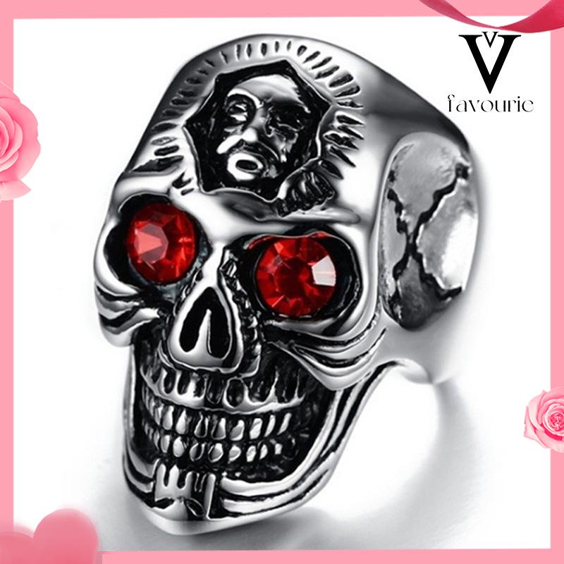 CODCincin Motif Tengkorak Trend Fashion vintage rock ruby cincin Untuk Pria Aksesoris-FA