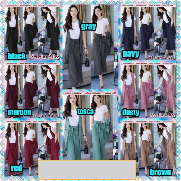 Baju Setelan Wanita Kekinian Korea  Set 3in1 Alice