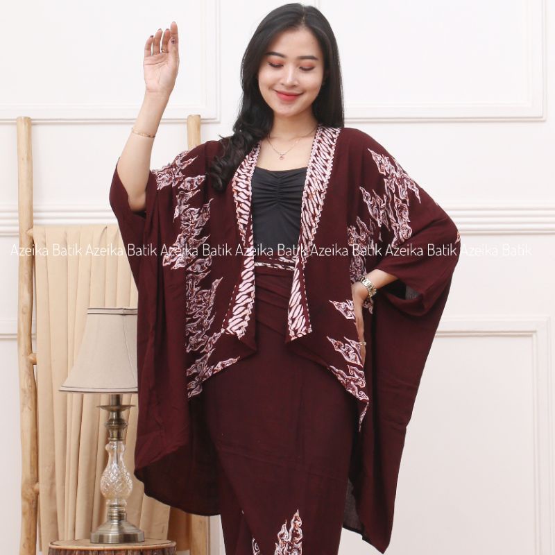 Cardigan Batik Wanita Modern Outer Batik Kimono Couple Kemeja Batik Lengan Pendek Outfit Kondangan Simpel