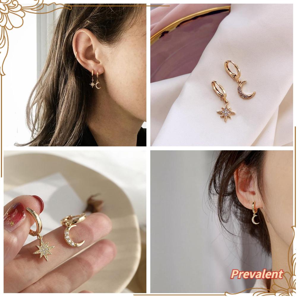 Preva Menjuntai Anting Giwang Dainty Warna Emas Fashion Pernikahan Berlian Imitasi Asimetris