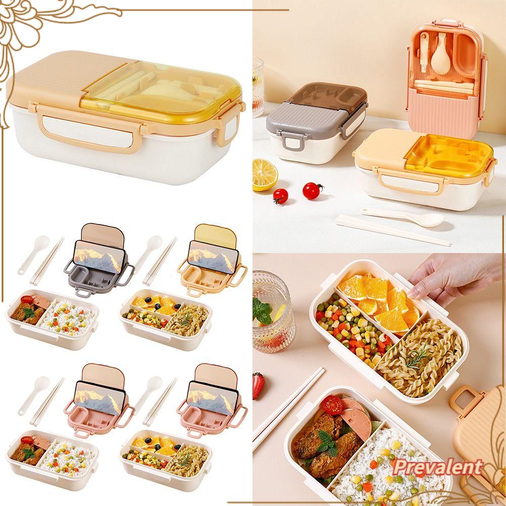 Preva Lunch Box Microwavable Dengan Sendok Sumpit Persegi Panjang Grid Wadah Makanan