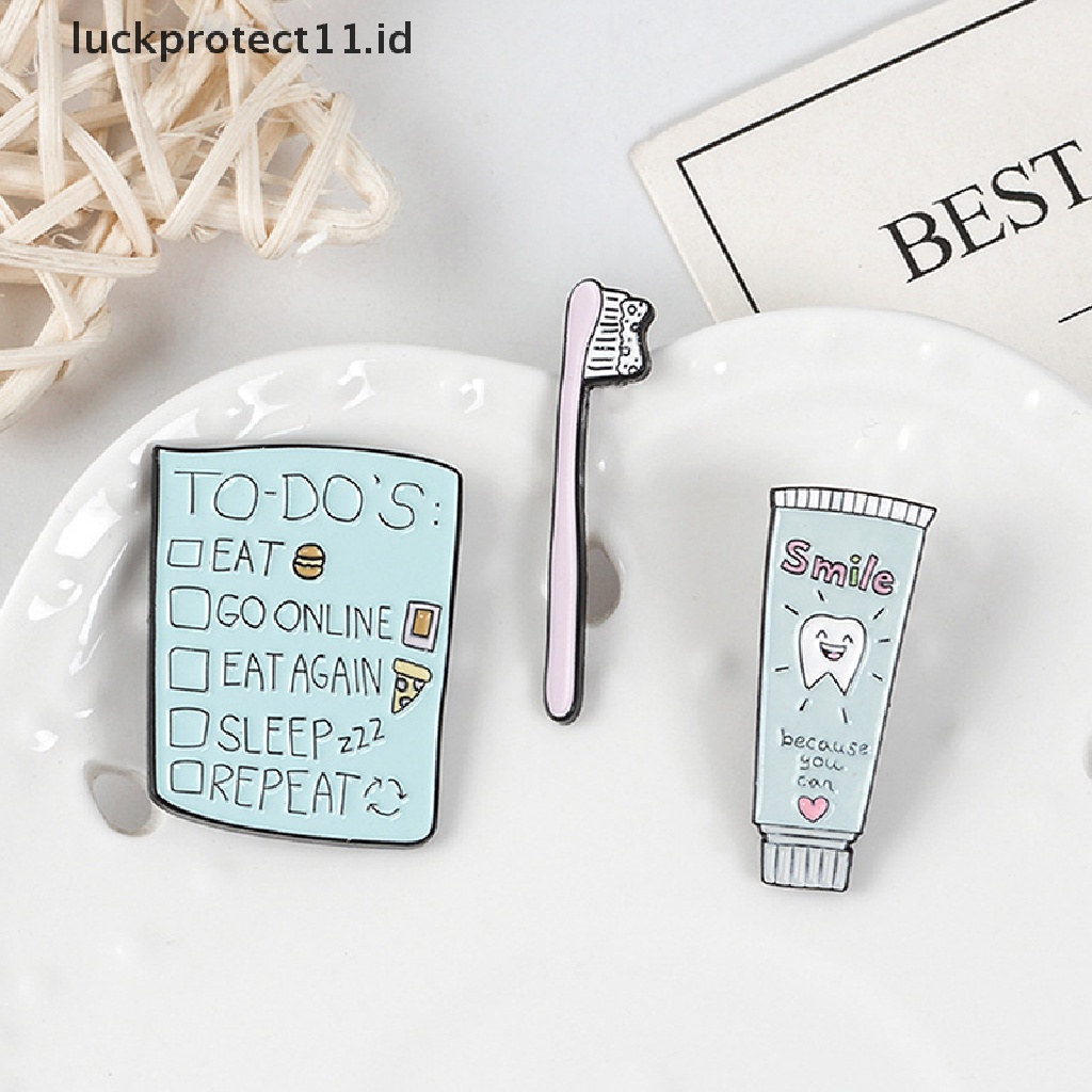 /Fashion Hot// Fashion// Enamel Kartun Sikat Gigi Odol Kerah Pin Smile Tooth Brooch Perhiasan Hadiah.