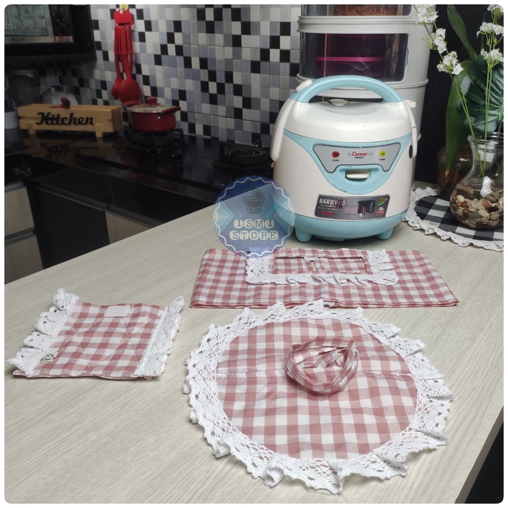 Sarung/Cover MAGICOM MINI Motif Kotak-Kotak muat untuk 0,6 L sampai 1 L Pilih dengan Tutup atau Sarung Gagang Model Kekinian by Ismi Store