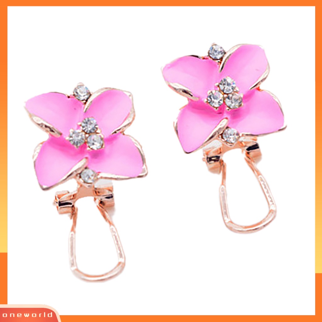 OW@ Women Rhinestone Inlaid Enamel Clover Shape Stud Earrings Party Jewelry Gift