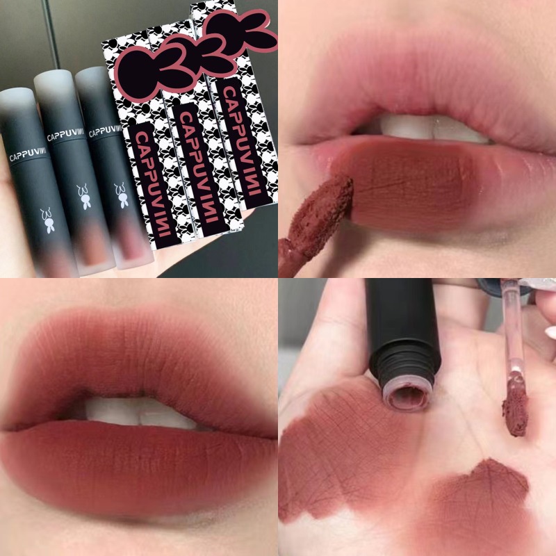 Cappuvini Matte Lip Glaze Dark Series Lipstick Warna Gelap Cappuvini Lipstick Matte Velvet Lip Gloss Waterproof Tahan Lama-5