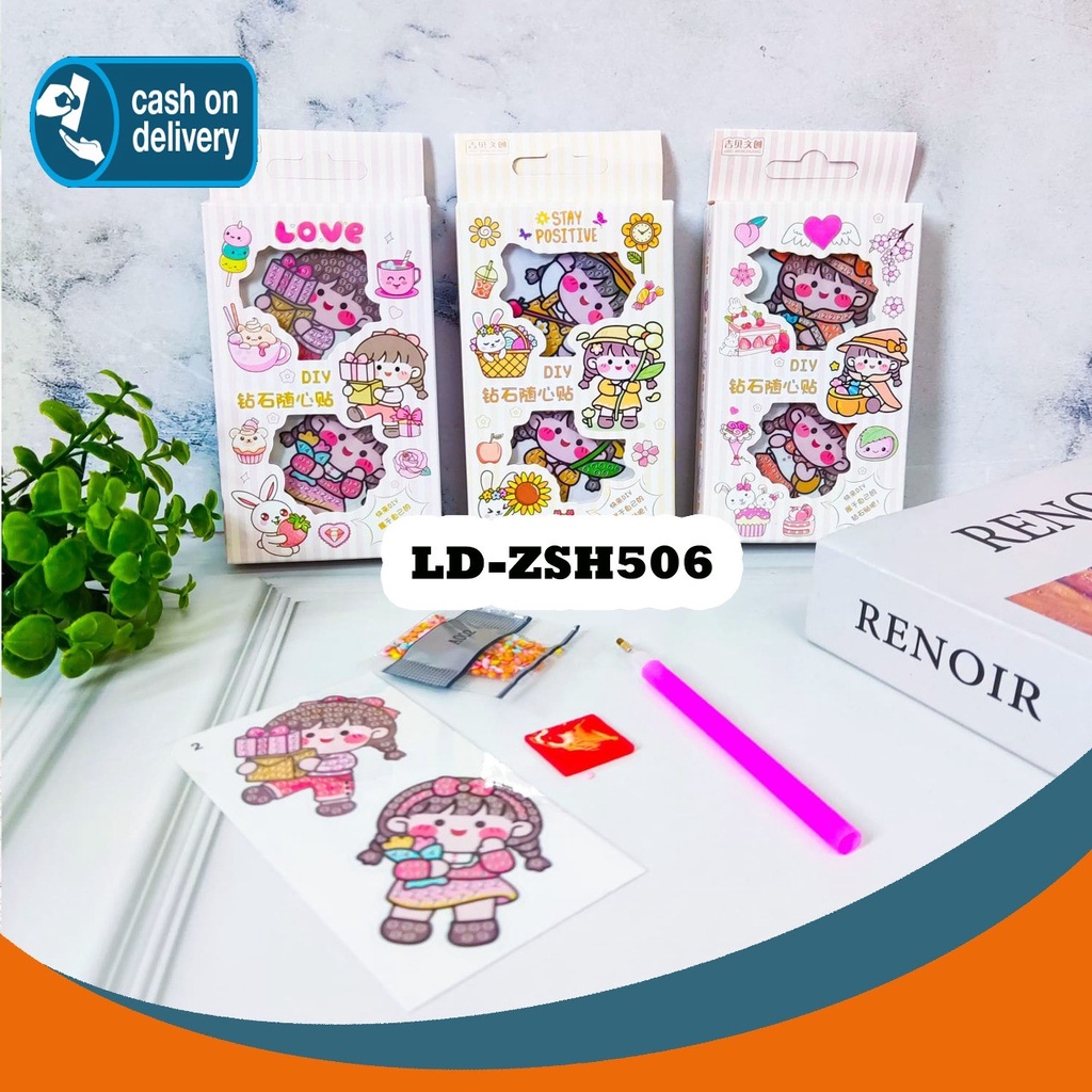 Paket Diy Diamond Painting Tempel Manik Cute Girl Cewe Stay Positive Kreatifitas Anak Ld