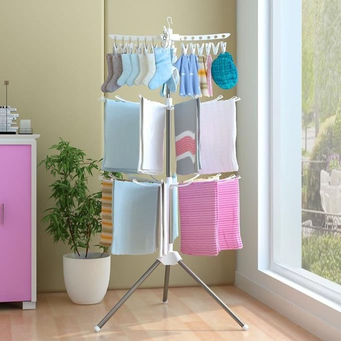 Rak tiang Jemuran Lipat Gantungan baju - handuk - standing hanger F2 paling dicari