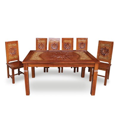 Meja Makan Keluarga 4&6 Kursi set - Meja Makan Jepara Kayu Jati tipe Minimalis Koin Mawar - Medan