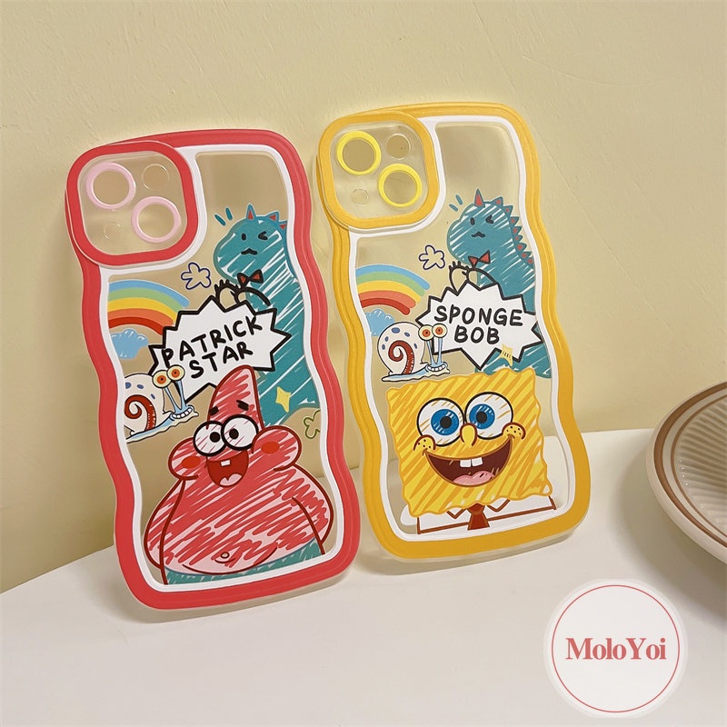 IPHONE Casing Couple Case Kompatibel Untuk Iphone11 12 14 13 Pro Max 6 6s 8 7 Plus 14Plus XR X XS Max SE 2020kartun Lucu Kartun SpongeBob Patrick Star Dinosaurus Wavy Edge Soft TPU Back Cover