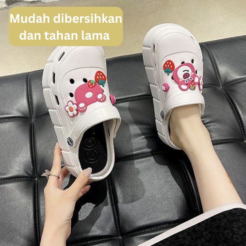 Mainland Sandal Fuji Korean Fashion Sendal Wedges Wanita Lucu Sandal Slip On Karet Jelly Outdoor HSN117