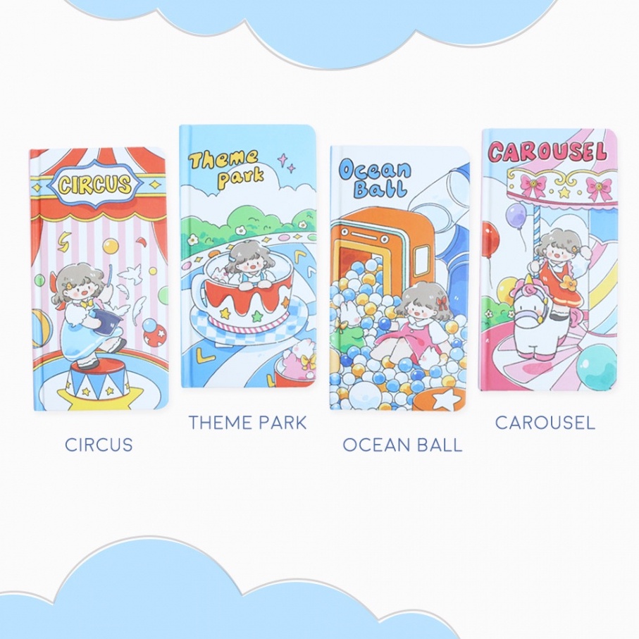 

Holiday Carnival Slim Hardcover Grid Notebook Buku Tulis Kertas Kotak-kotak Hadiah Kado Cewe Lucu Tema Anak Taman Hiburan Perempuan