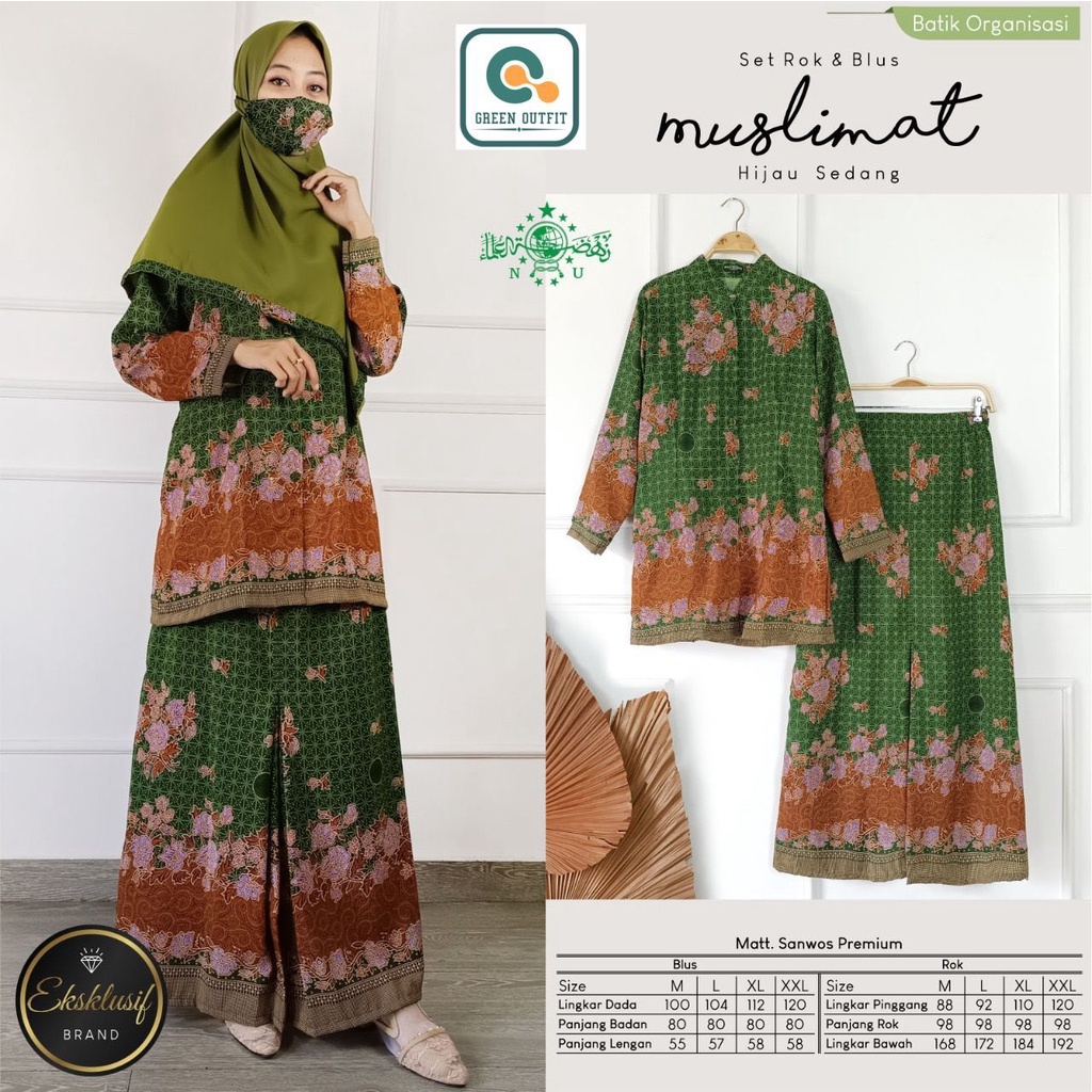 png set stelan setelan oneset 1set baju tunik pakaian dress batik seragam sragam pengajian nu fataya