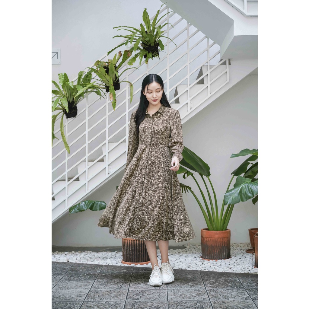 PAVINE -  Kyungmi Leaves Midi Dress - Midi Dress Daun Wanita